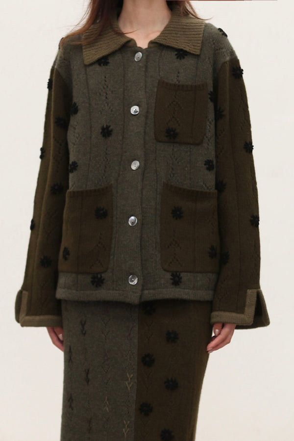 YANYAN KNITS Fall/Winter 2025: Daisy Work Jacket / V-Neck Vest / DAISY Maxi Skirt YYK-YYW25-2051-LV (Jacket)
